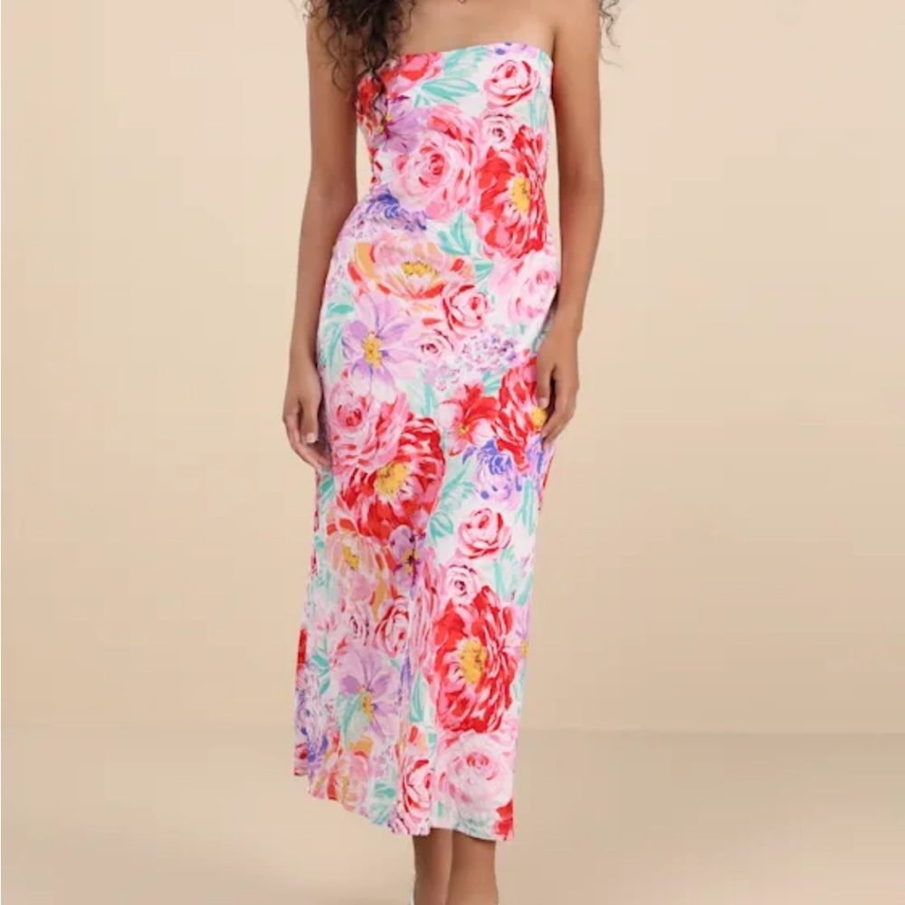 Jianna Ivory Multi Floral Strapless Cowl Back Maxi Dress - Picture 2 of 4